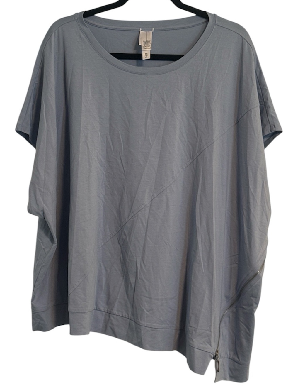 Wynne Layers Dusty Blue Asymmetrical Top with Zipper Detail 🖤